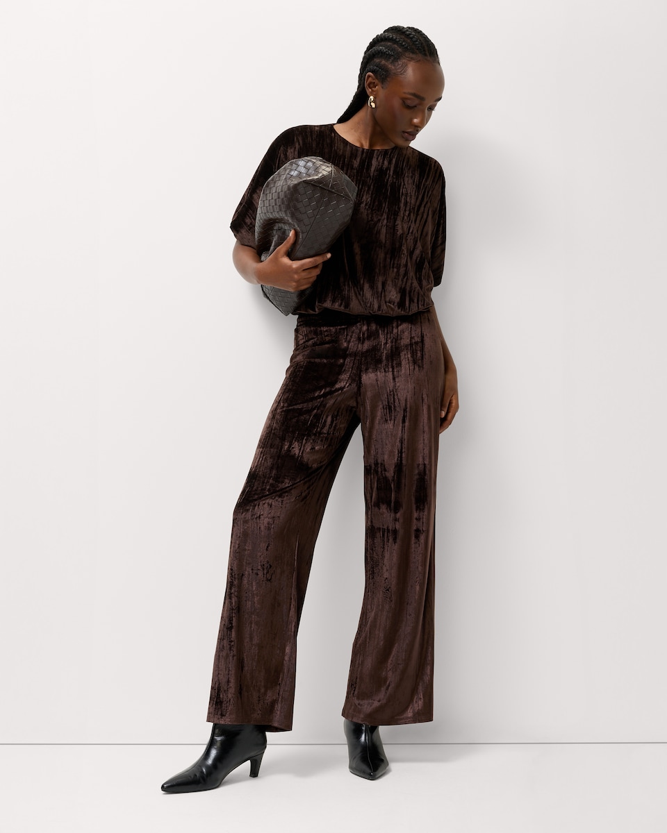 image 1 of F&F Velvet Bubble Hem Top in Brown