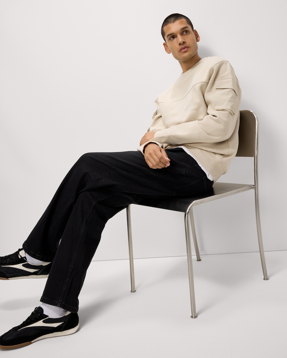 image 1 of F&F Cotton Rich Pocket Sleeve Sweatshirt in Stone