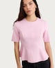 image 2 of F&F Ponte Seam Peplum Hem Top in Pink