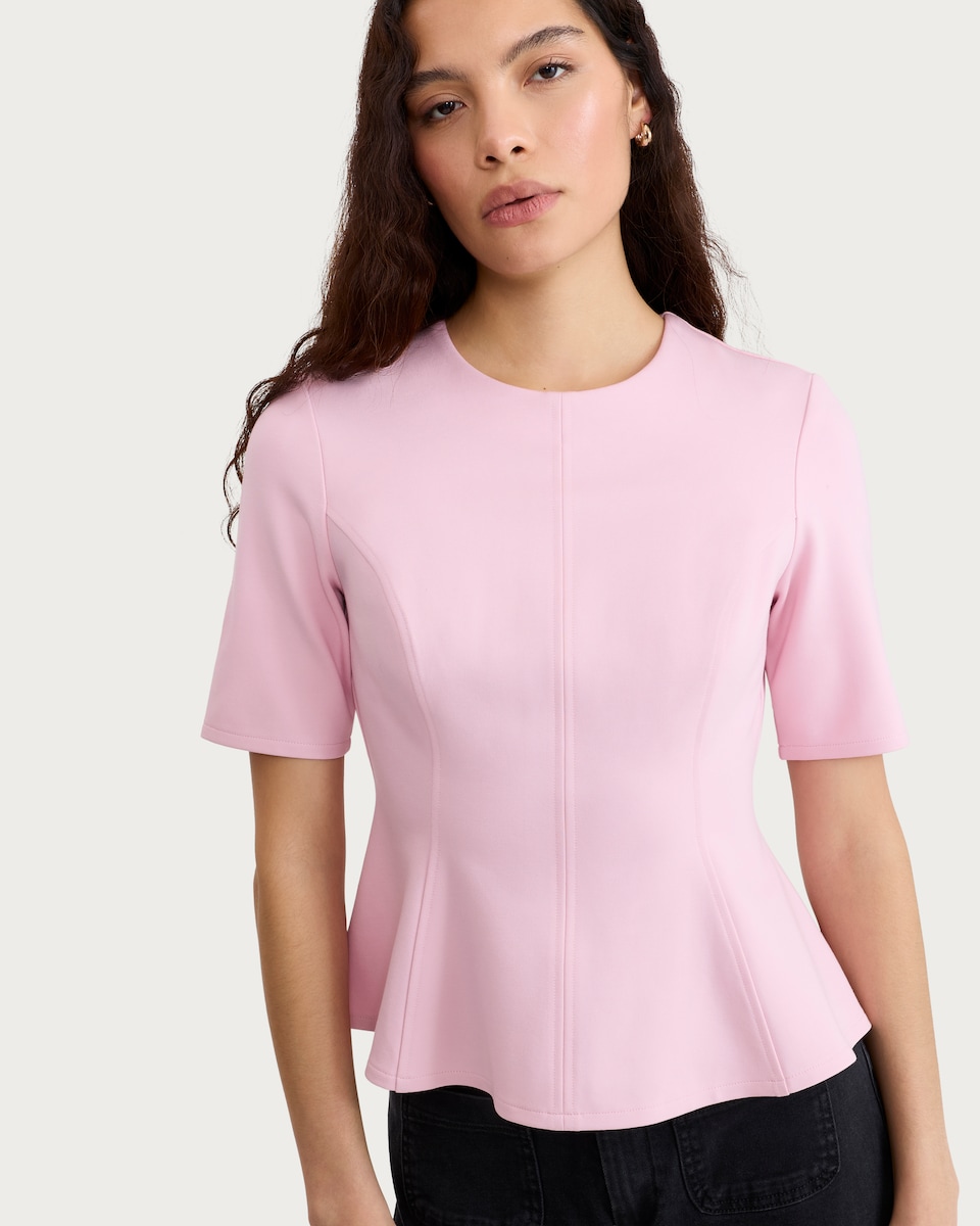 image 1 of F&F Ponte Seam Peplum Hem Top in Pink