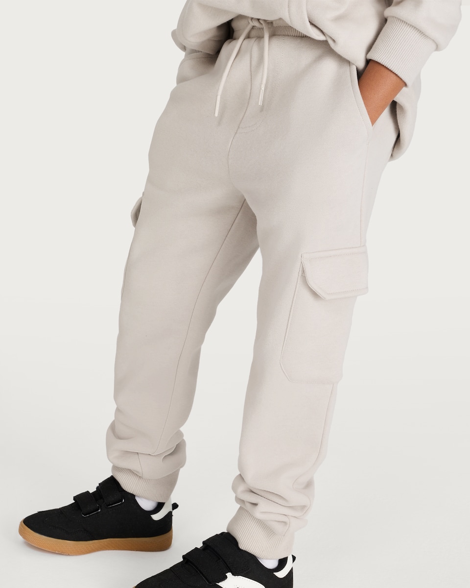 image 1 of F&F Boys Cotton Rich Cuffed Drawstring Cargo Joggers in Grey