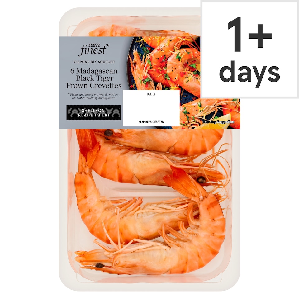 Tesco Finest 6 Madagascan Black Tiger Prawn Crevettes 150g