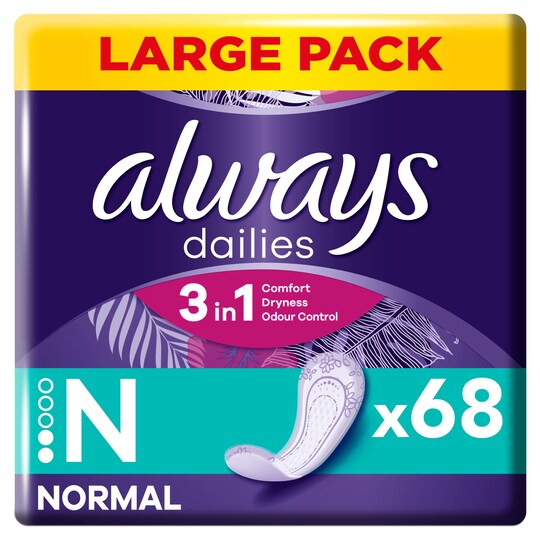 Always Dailies 3 In 1 Panty Liners 68 Pack Tesco Groceries