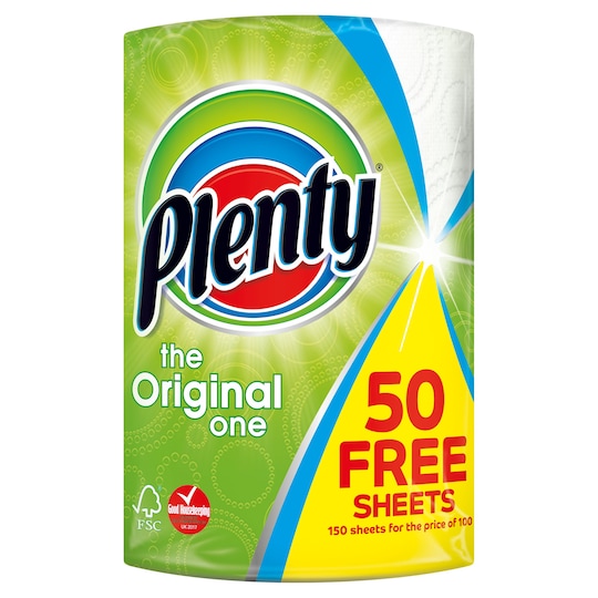 Plenty White Kitchen Roll 100 Shts+50 Free Tesco Groceries