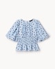 image 5 of F&F Shirred Puff Sleeve Blouse in Multi Blue