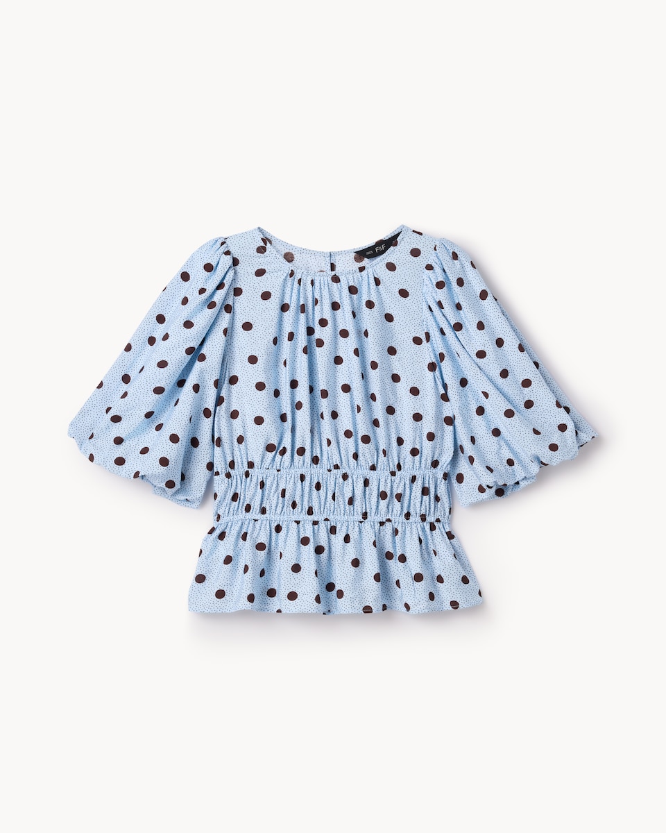image 1 of F&F Shirred Puff Sleeve Blouse in Multi Blue