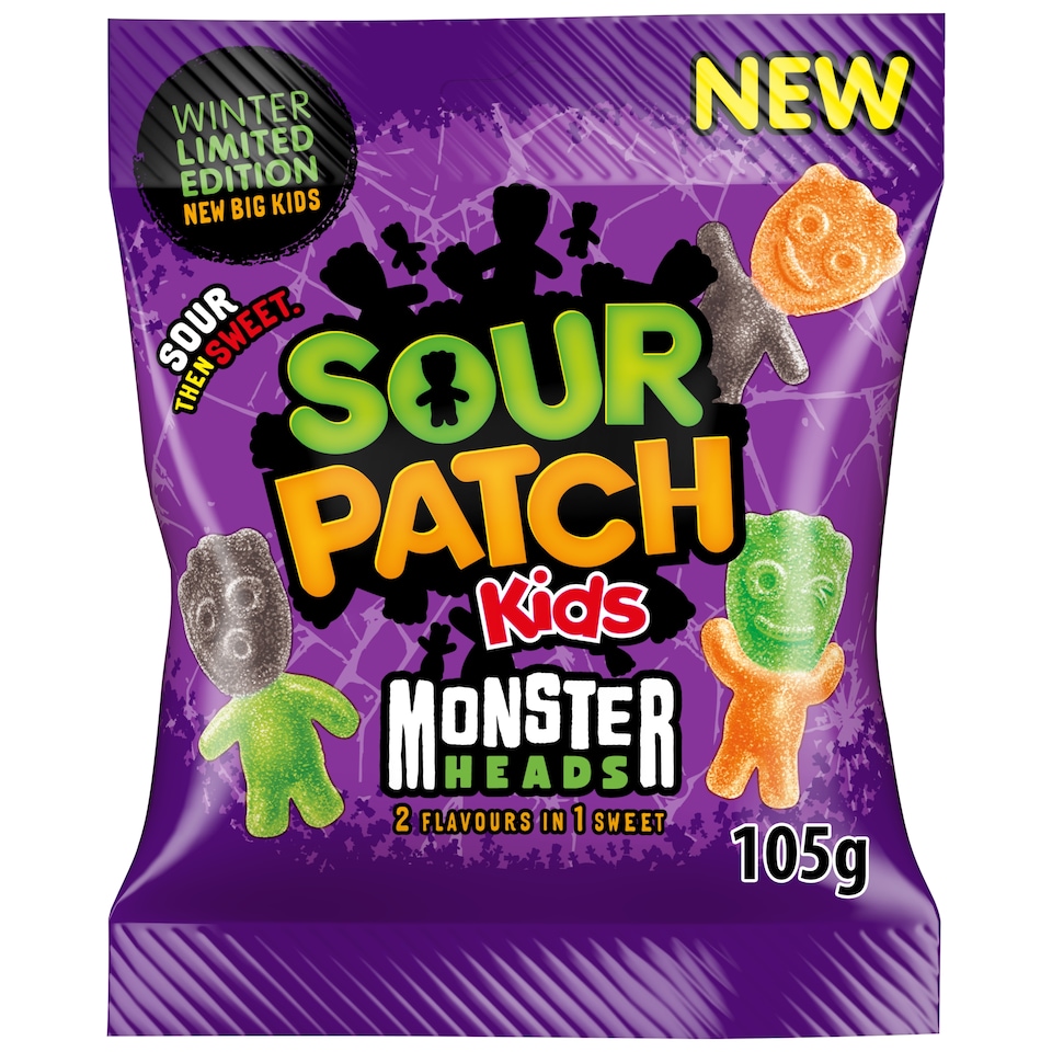 Sour Patch Kids Monster Heads 2 Flavours in 1 Sweets 105g