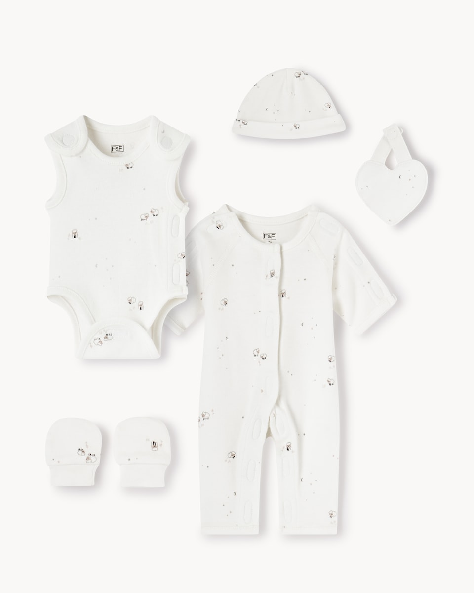 image 1 of F&F Baby 5-Piece Premature Pure Cotton Sheep Set in White