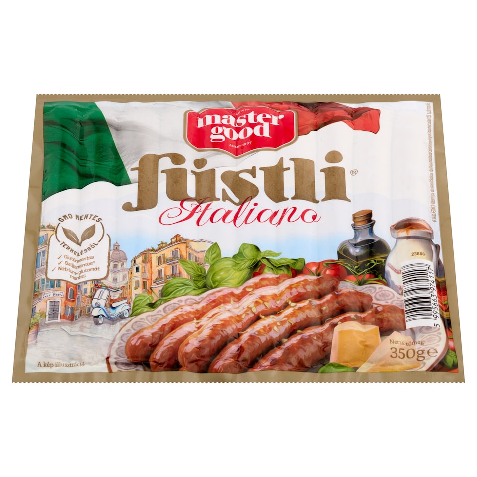 Master Good Füstli Italiano parmezán sajtos, füst ízesítésű virsli csirkehúsból 350 g  1. kép