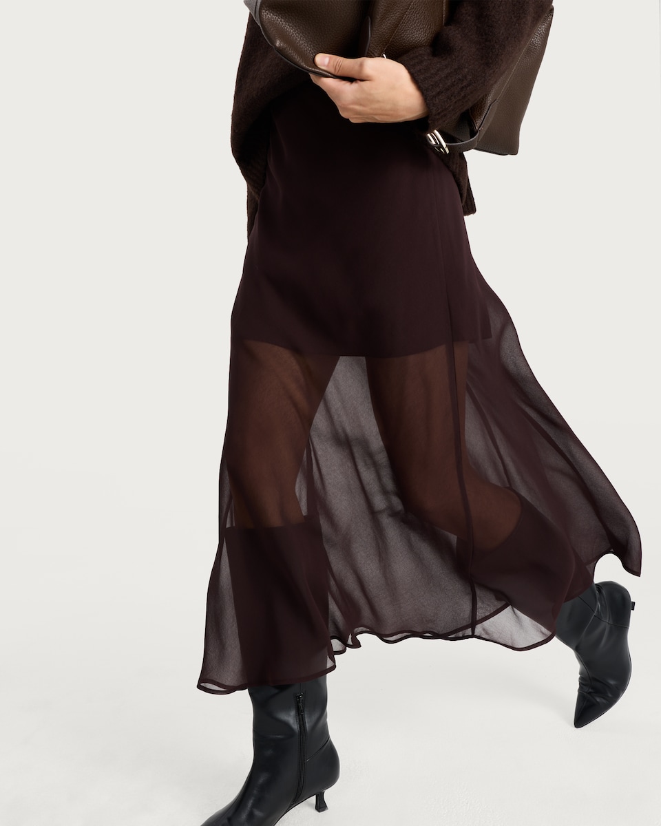 image 1 of F&F Semi Sheer Chiffon Midi Skirt in Brown