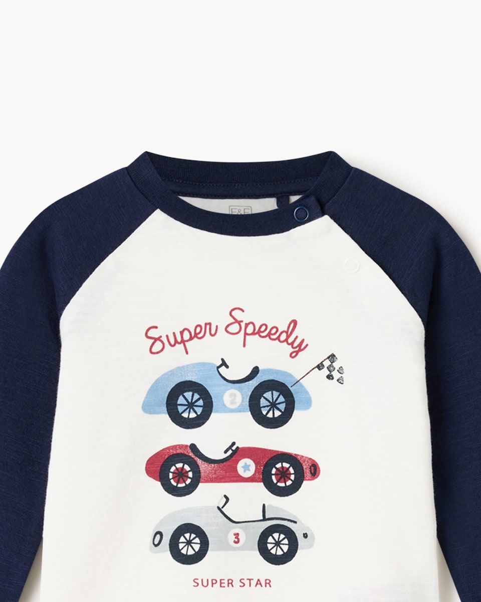 image 1 of F&F Baby 3-Pack Pure Cotton Vehicle Print Long Sleeved Tops in Navy
