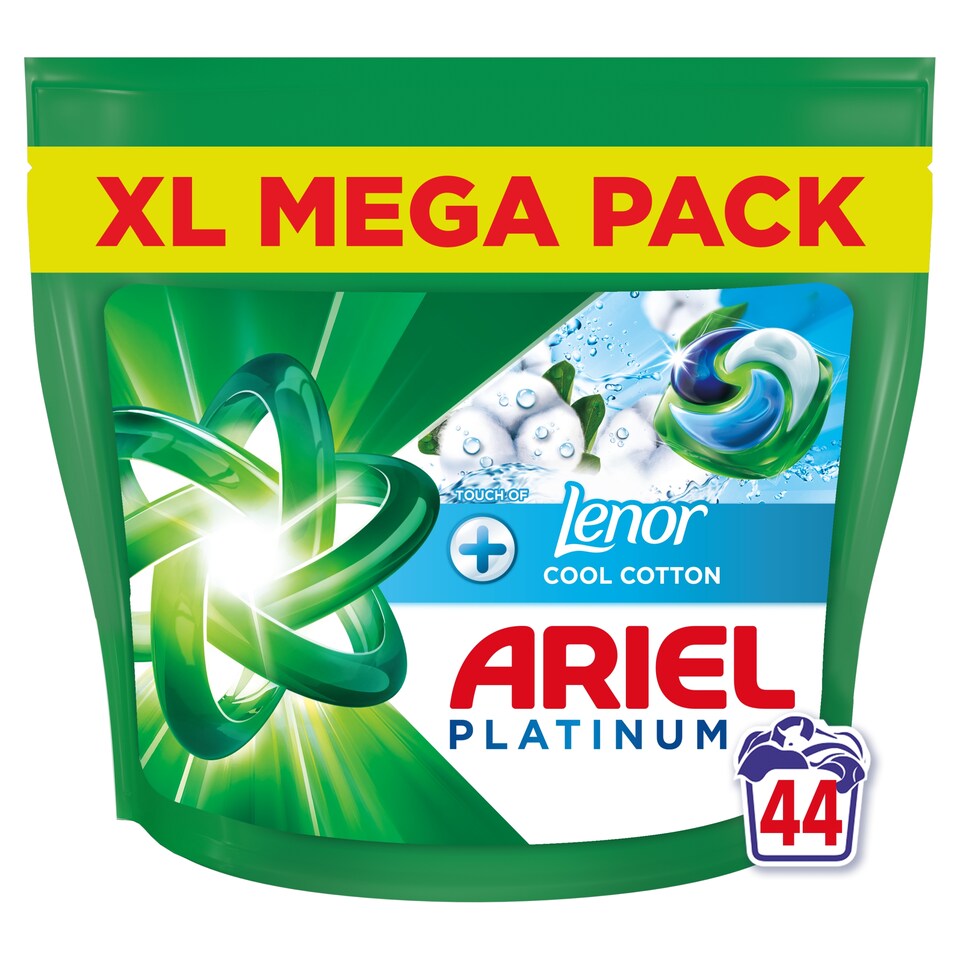 image 1 of Ariel Platinum Washing Liquid Pods + Lenor Cool Cotton 44 washes 858g