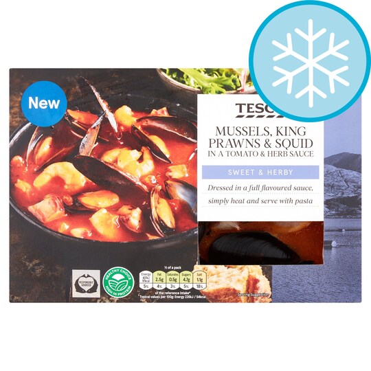 Tesco Mussels, King Prawn & Squid In Tomato Sauce 450G Tesco Groceries
