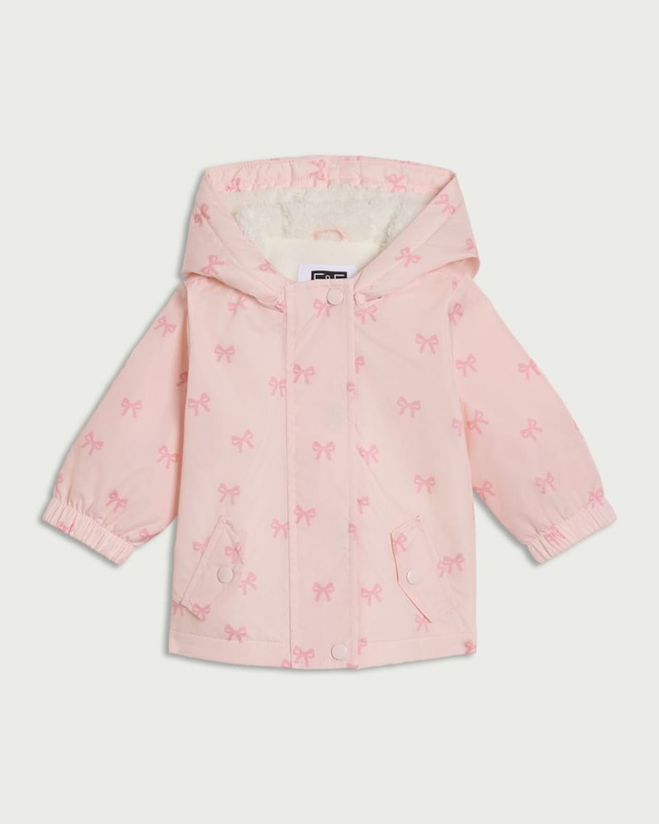 image 1 of F&F Baby Bow Print Shower Resistant Raincoat in Pink