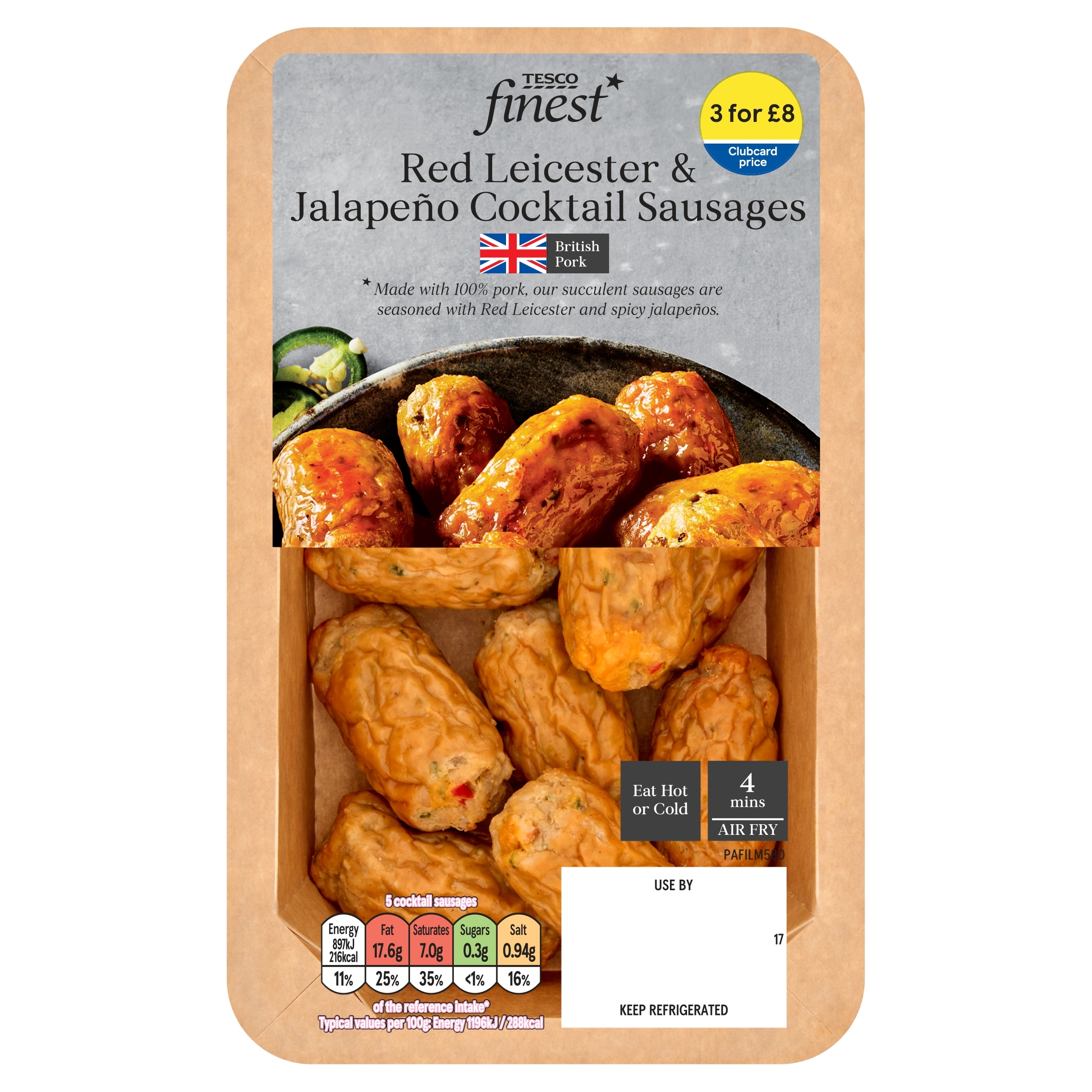Tesco Finest, Red Leicester, Jalapeno Cocktail Sausages 225g