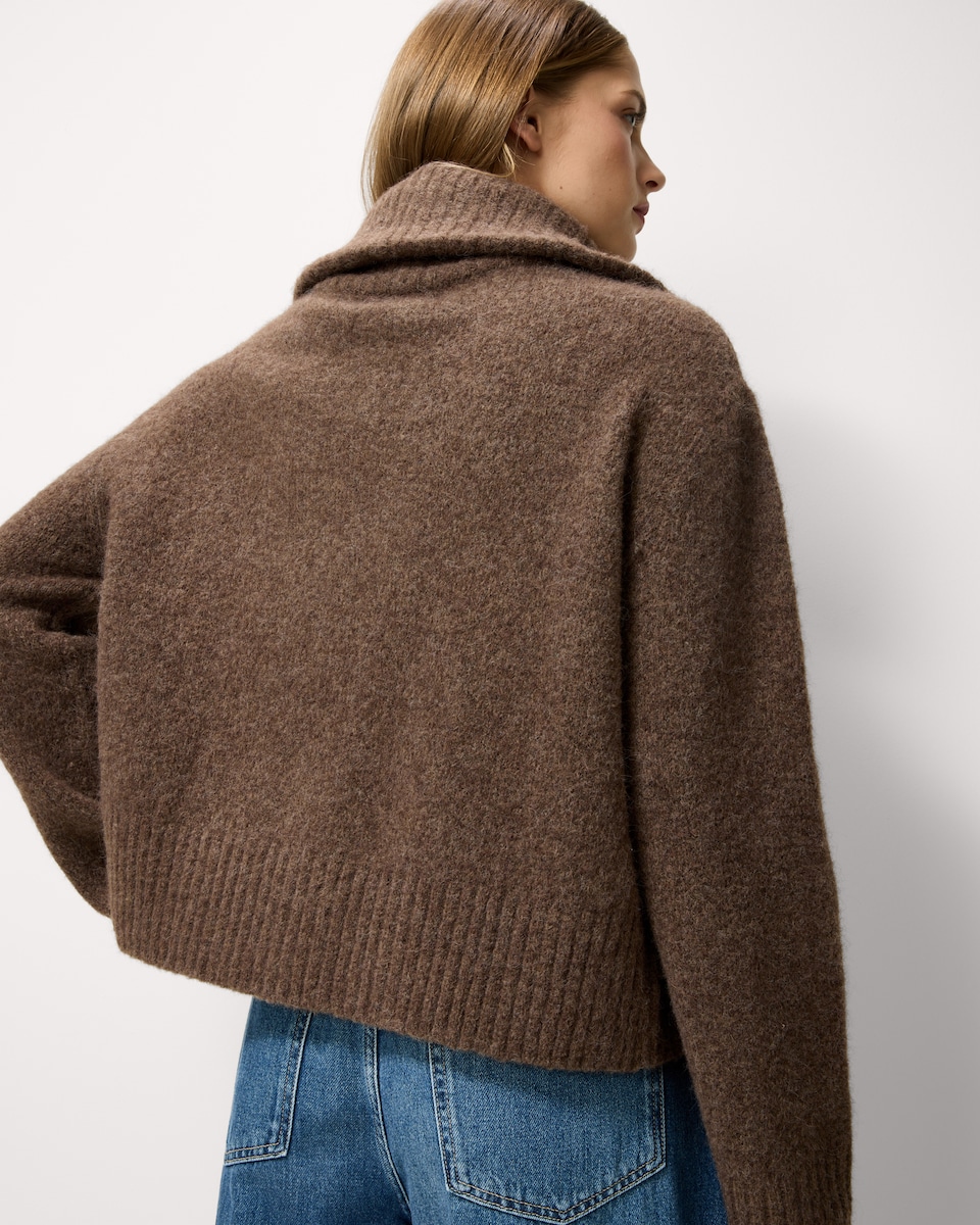 image 1 of F&F Roll Neck Zip Up Cardigan with Wool in Mink