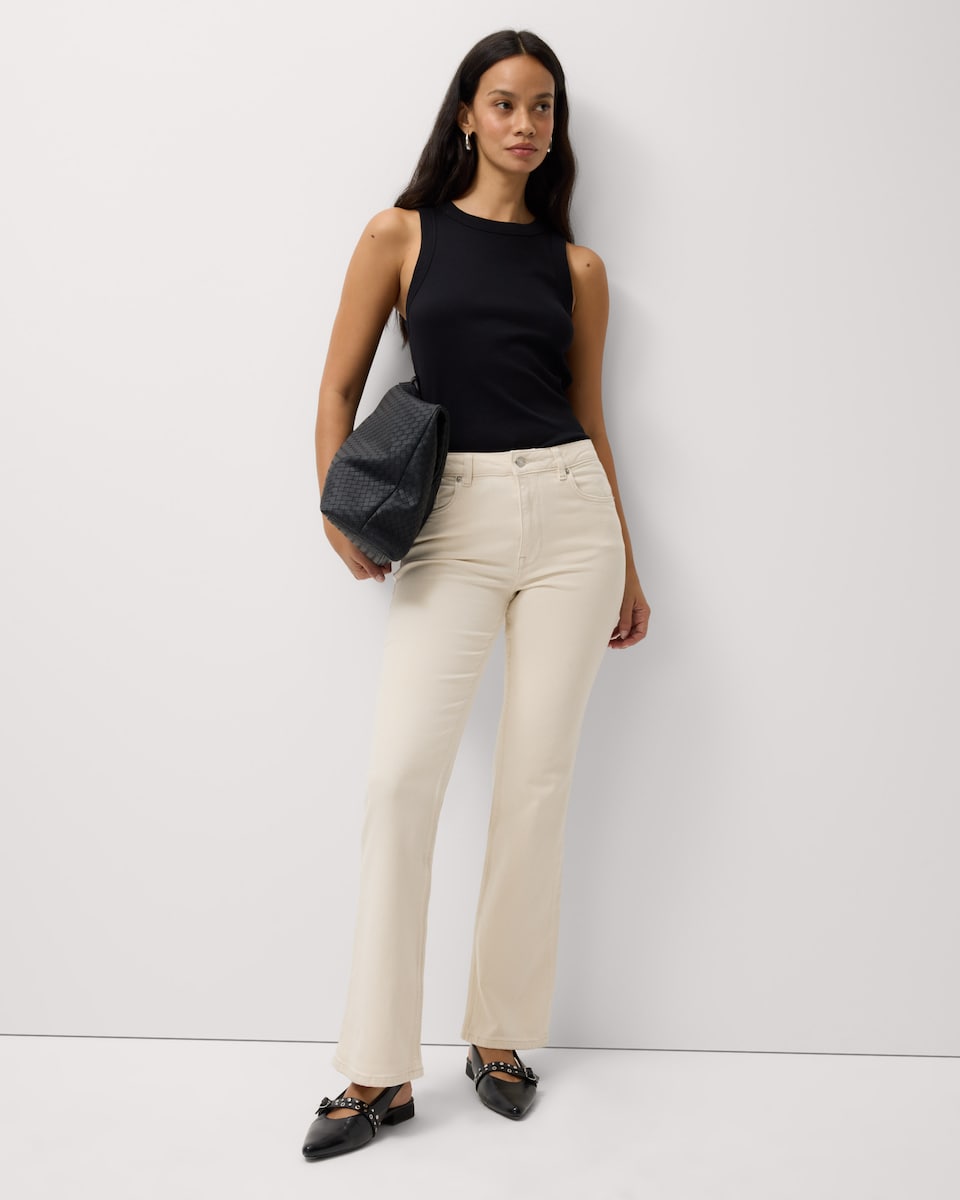 image 1 of F&F Mid Rise Bootcut Jeans in Cream