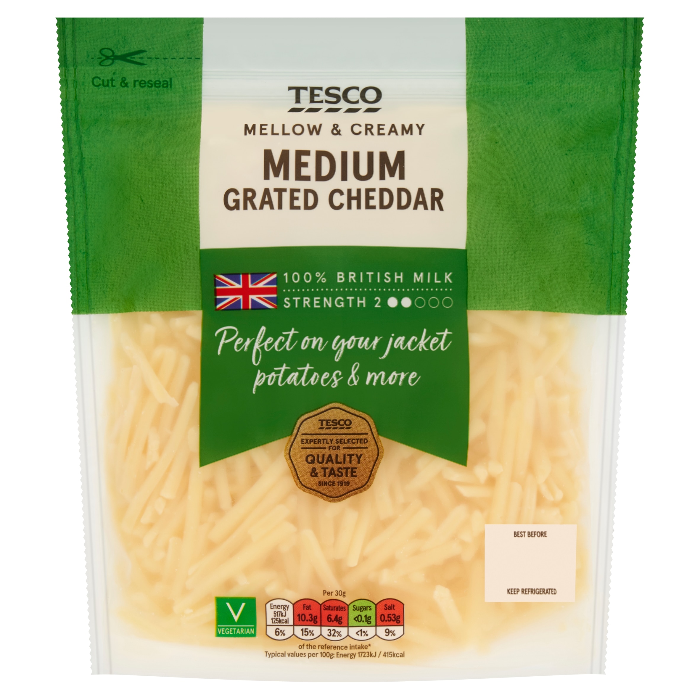 Tesco British Medium Grated Cheddar Cheese 250 G