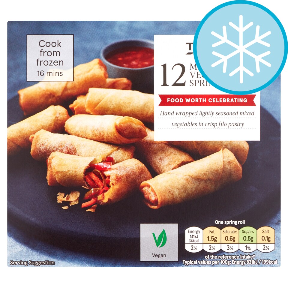 Tesco Frozen Mini Vegetable Spring Rolls 12 Pack 216g
