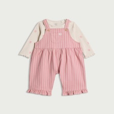 F&F Baby 2-Piece Floral Bodysuit and Striped Dungaree Set in Pink