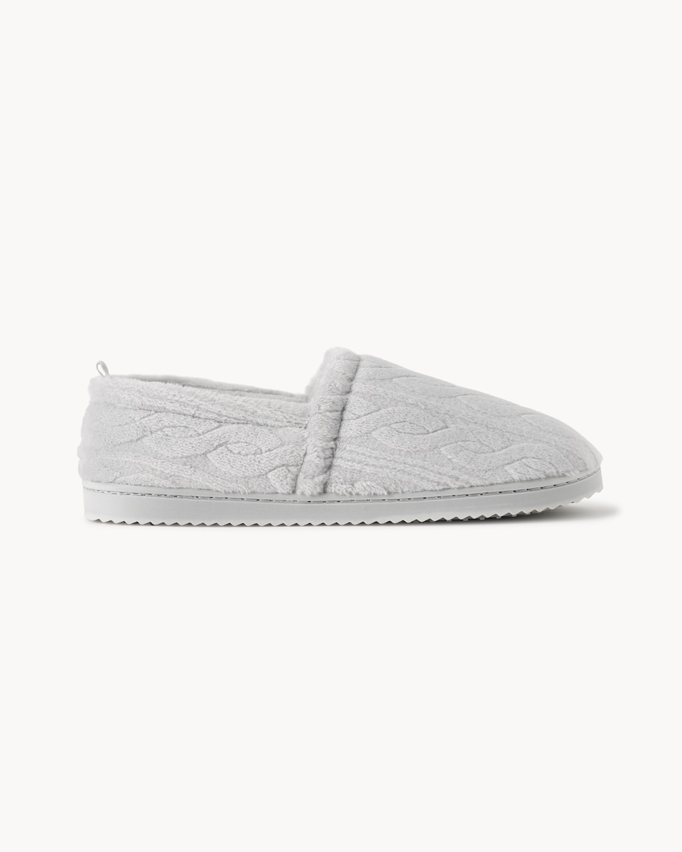 image 1 of F&F Fleece Lined Cable Knit Slippers in Grey