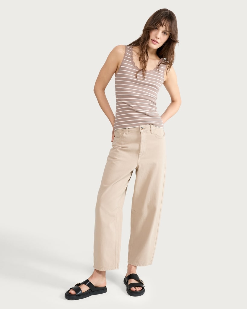 F&F Cotton Rich Ribbed Scalloped Neck Vest in Multi Brown