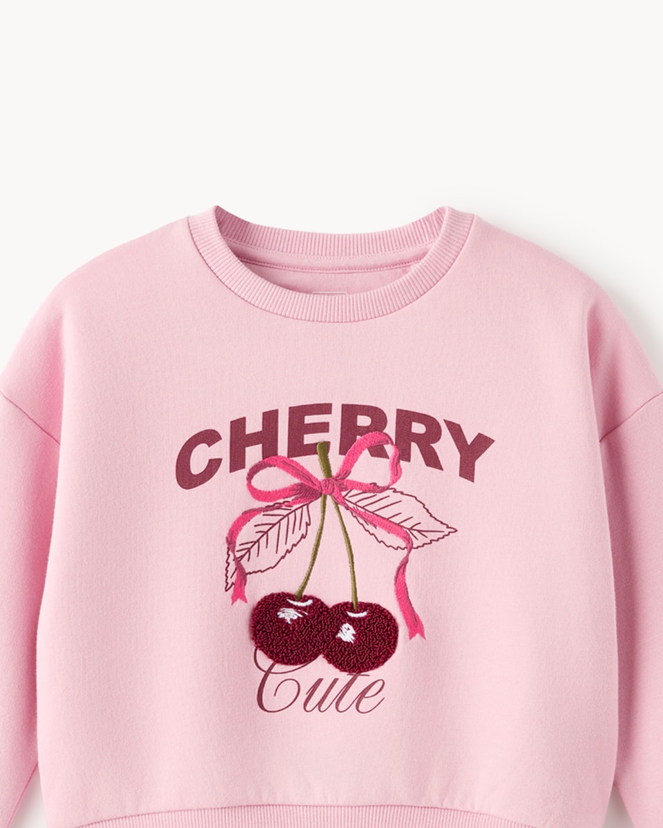 image 1 of F&F Girls Cotton Rich Cherry Sweatshirt and Joggers Set in Multi Pink