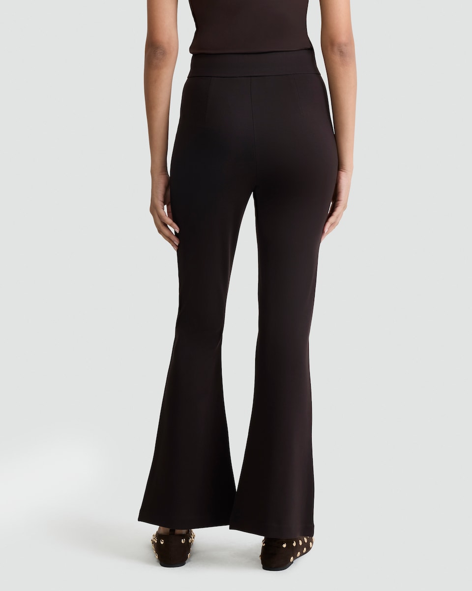 image 1 of F&F Flared Gold Chain Buckle Trousers in Chocolate