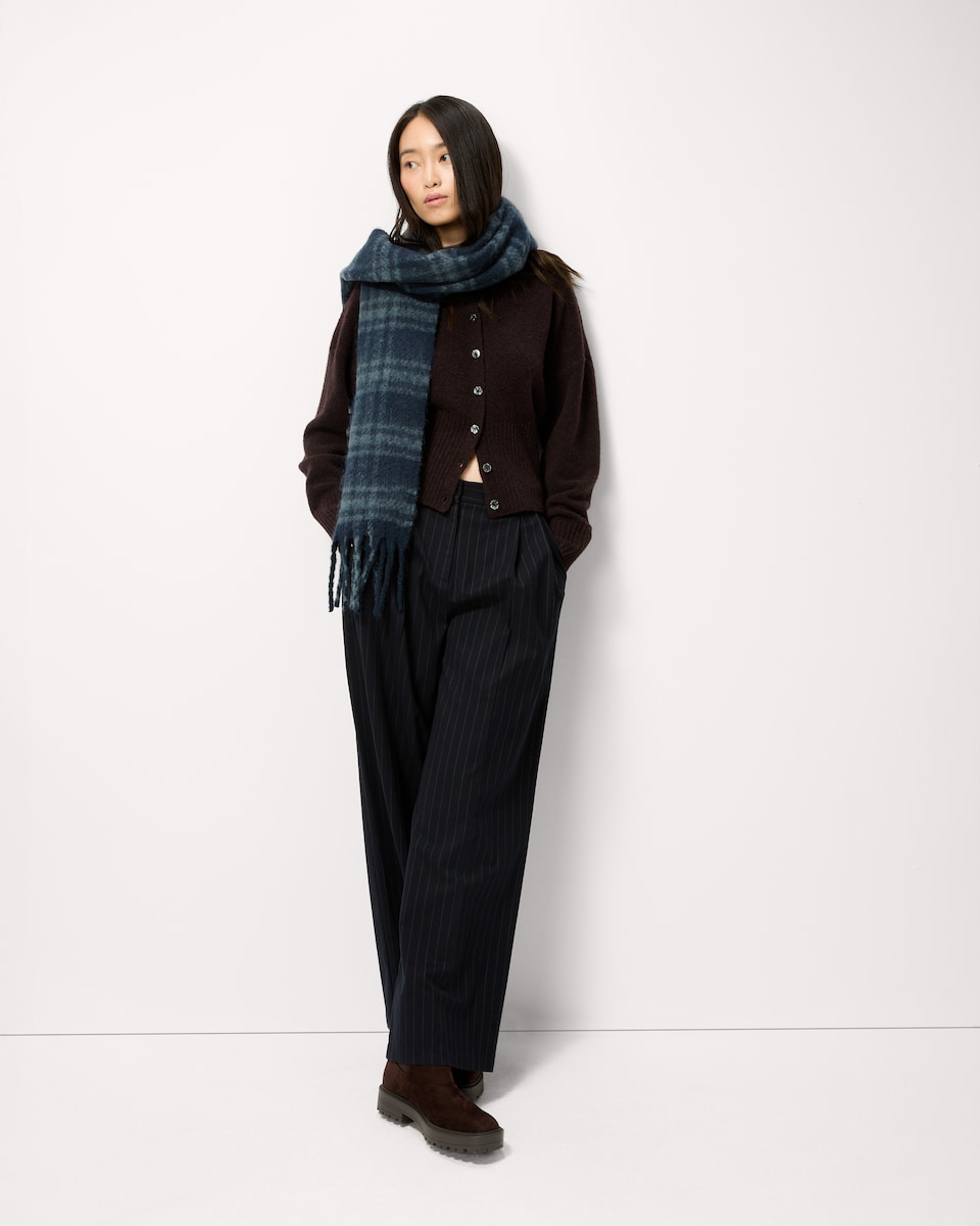image 1 of F&F Waisted Knitted Cardigan with Wool in Burgundy