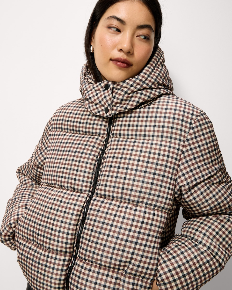 image 1 of F&F Check Padded Zip Up Coat in Multi Brown