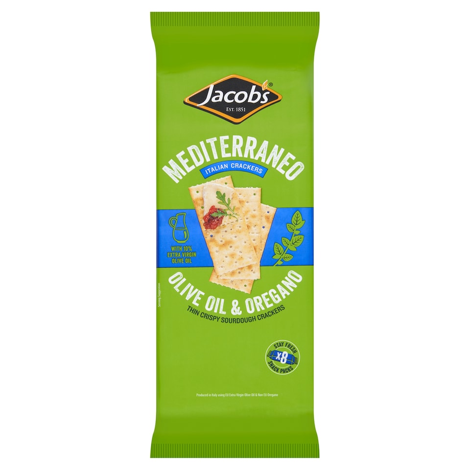 Jacobs Mediterraneo Olive Oil & Oregano Italian Crackers 8 x 31.25g