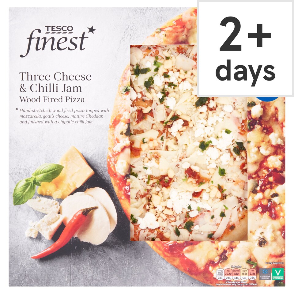 Tesco Finest 3 Cheese & Chilli Jam Pizza 396G Tesco Groceries