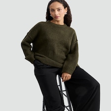 F&F Ribbed Crew Neck Jumper with Wool in Khaki