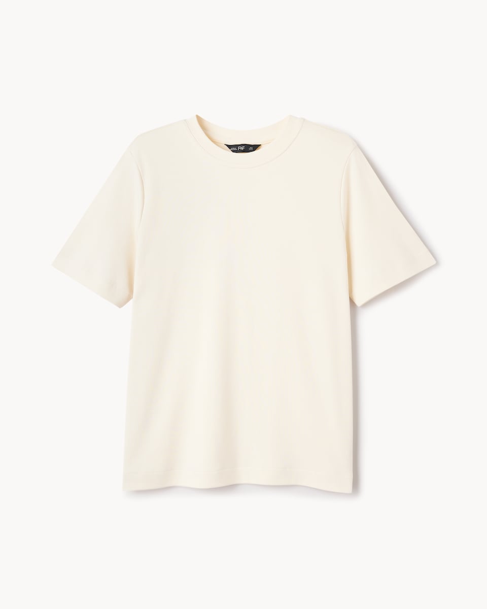 image 1 of F&F Pure Cotton Crew Neck T-Shirt in Cream