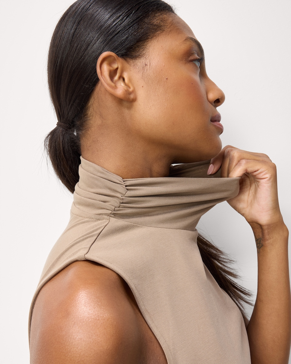 image 1 of F&F Turtle Neck Sleeveless Top in Neutral