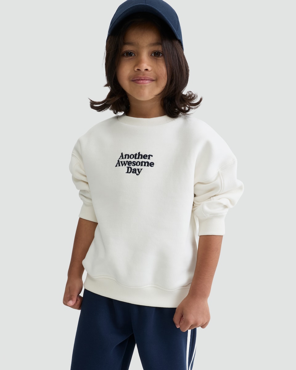 image 1 of F&F Boys 2-Piece Cotton Rich Another Awesome Day Sweatshirt and Joggers Set in Navy
