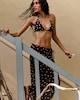 image 1 of F&F Mesh Polka Dot Tie Side Sarong in Brown