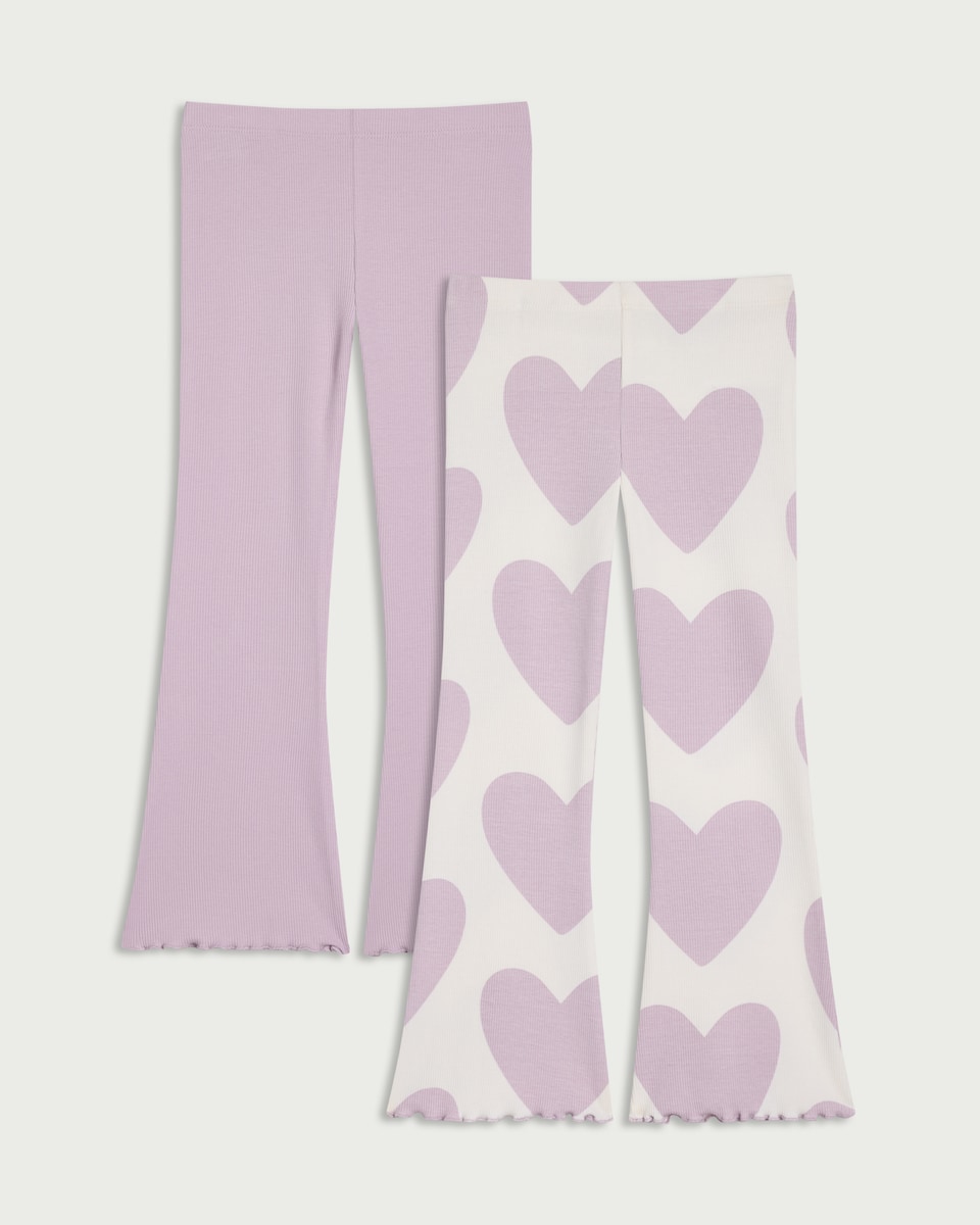 image 1 of F&F Girls 2-Pack Cotton Rich Flared Leggings in Multi Purple