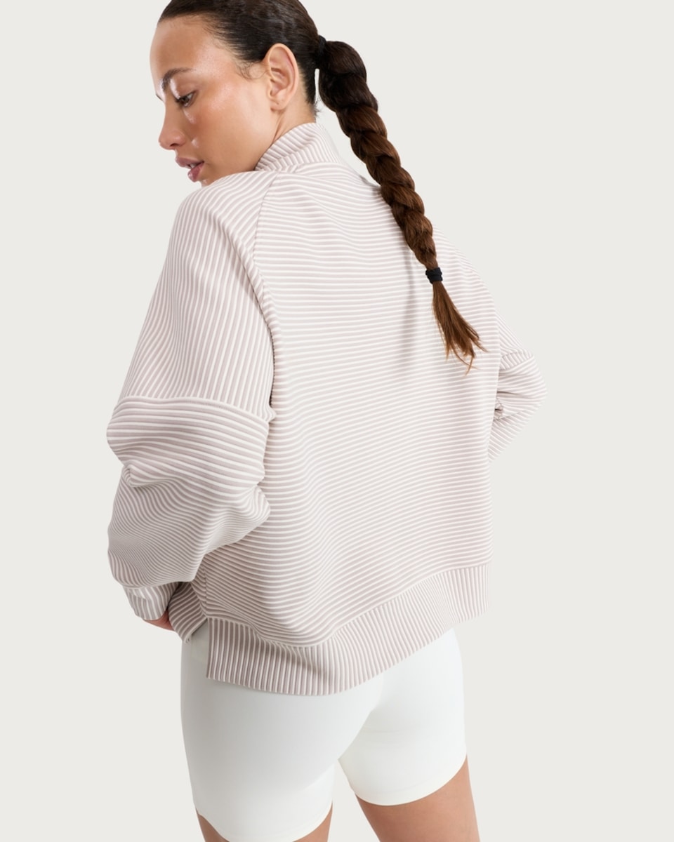 image 1 of F&F Active AFTERCLASS Textured Striped Half Zip Sweatshirt in Neutral