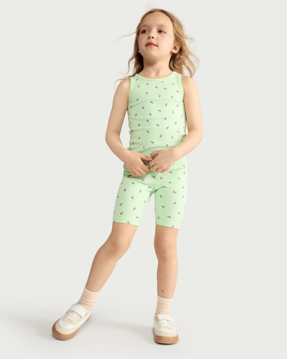 image 1 of F&F Girls 2-Pack Cotton Rich Ribbed Watermelon Cycling Shorts in Green