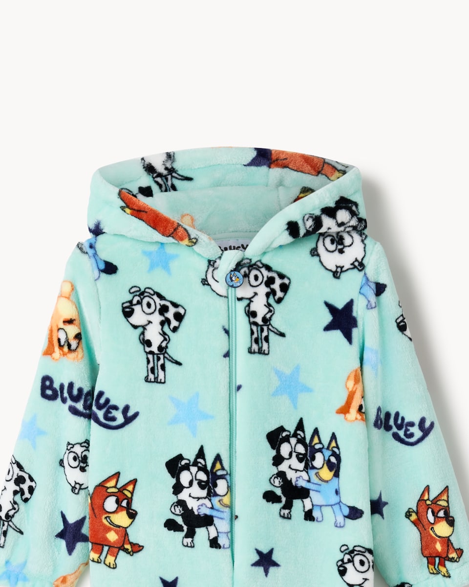 image 1 of  Bluey Fleece Hooded Onesie in Mint