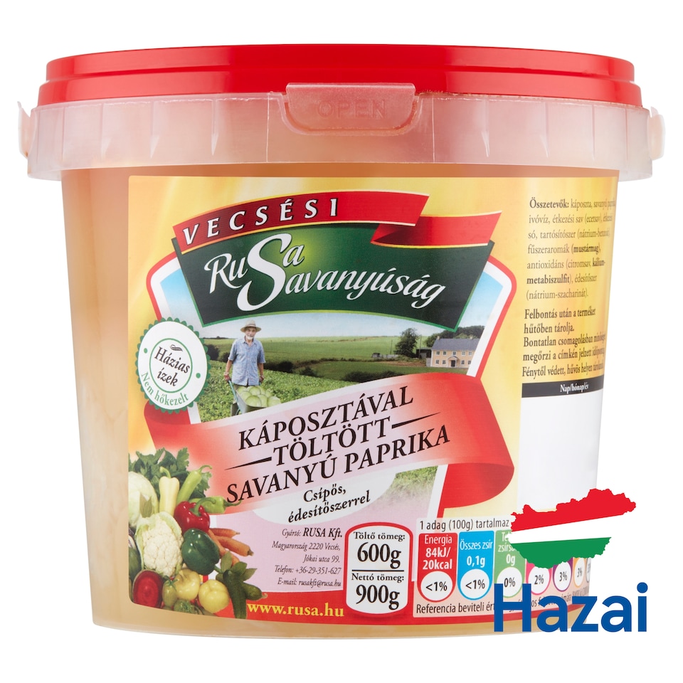 Rusa Pickles Hot, Pickled Paprika Stuffed with Pickled Cabbage and Sweetener 900 g