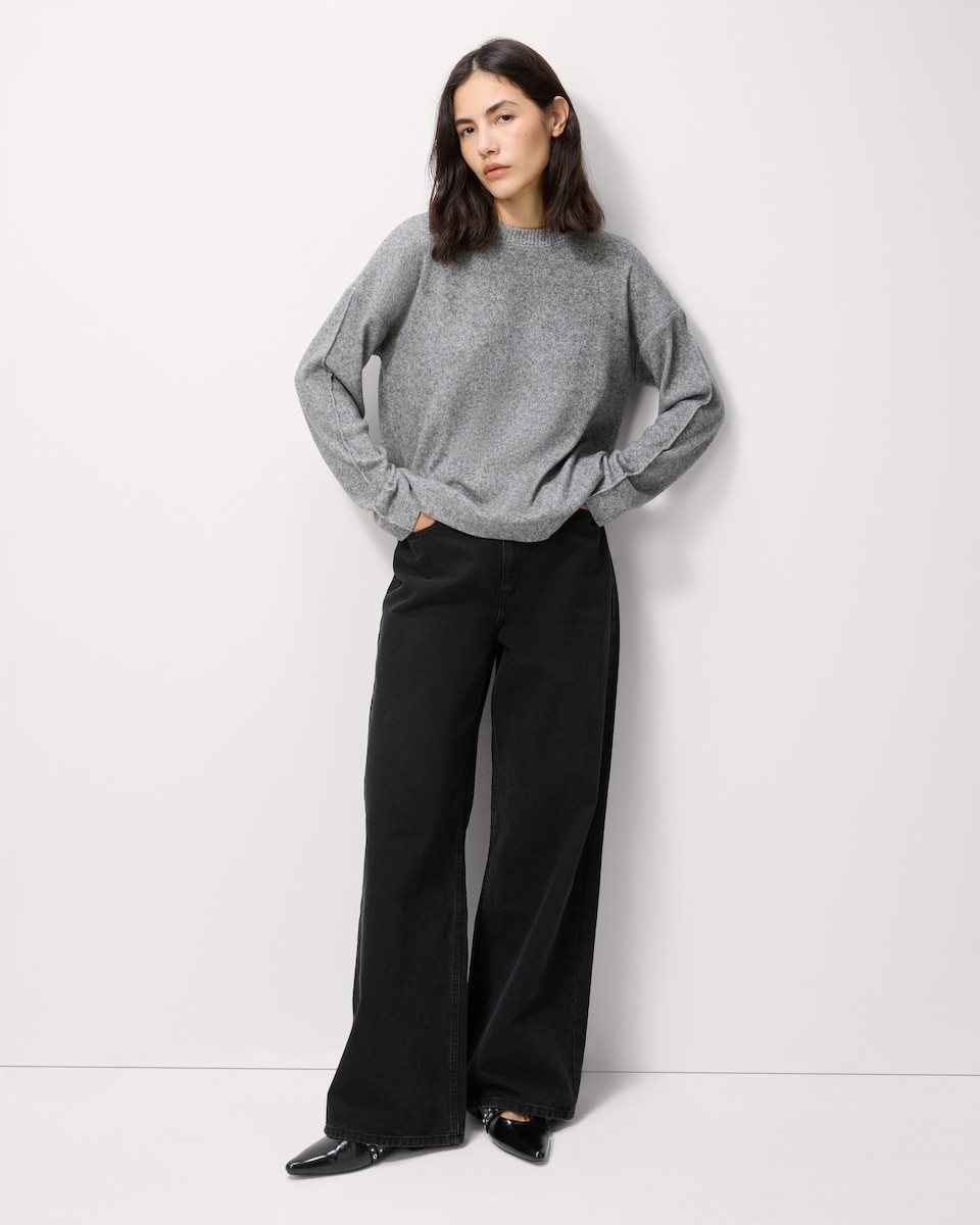 image 1 of F&F Brushed Dropped Shoulder Long Sleeved Top in Grey Marl