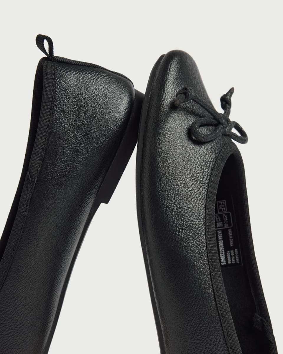 image 1 of F&F School Girls Bow Detail Ballet Flats in Black