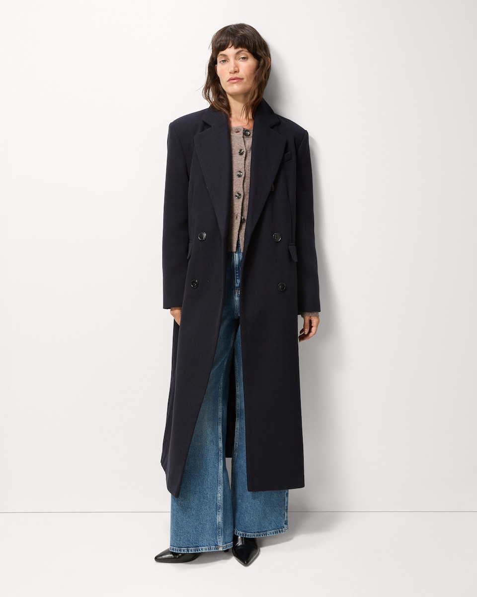 image 1 of F&F Double Breasted Formal Maxi Coat in Navy