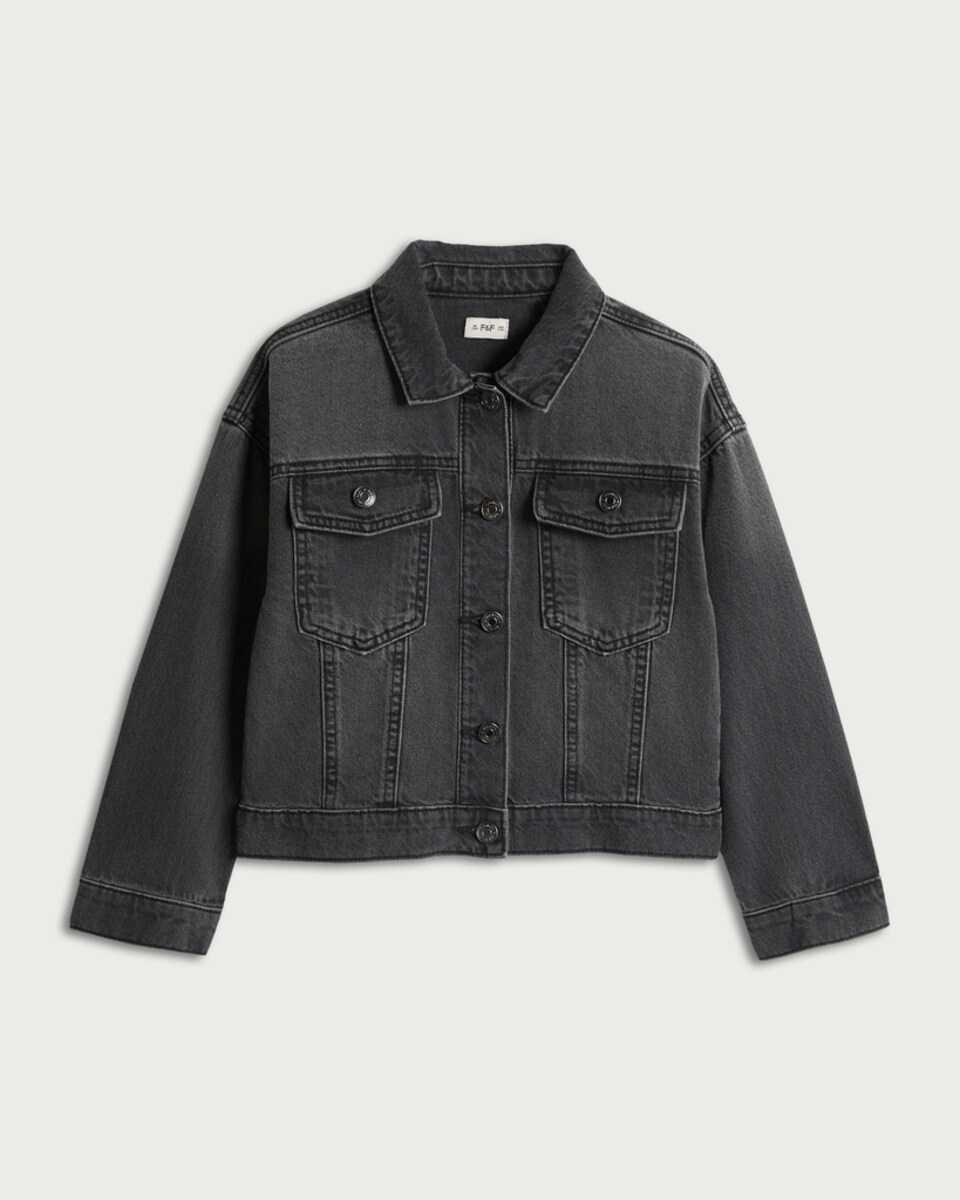 image 1 of F&F Girls Pure Cotton Denim Jacket in Black