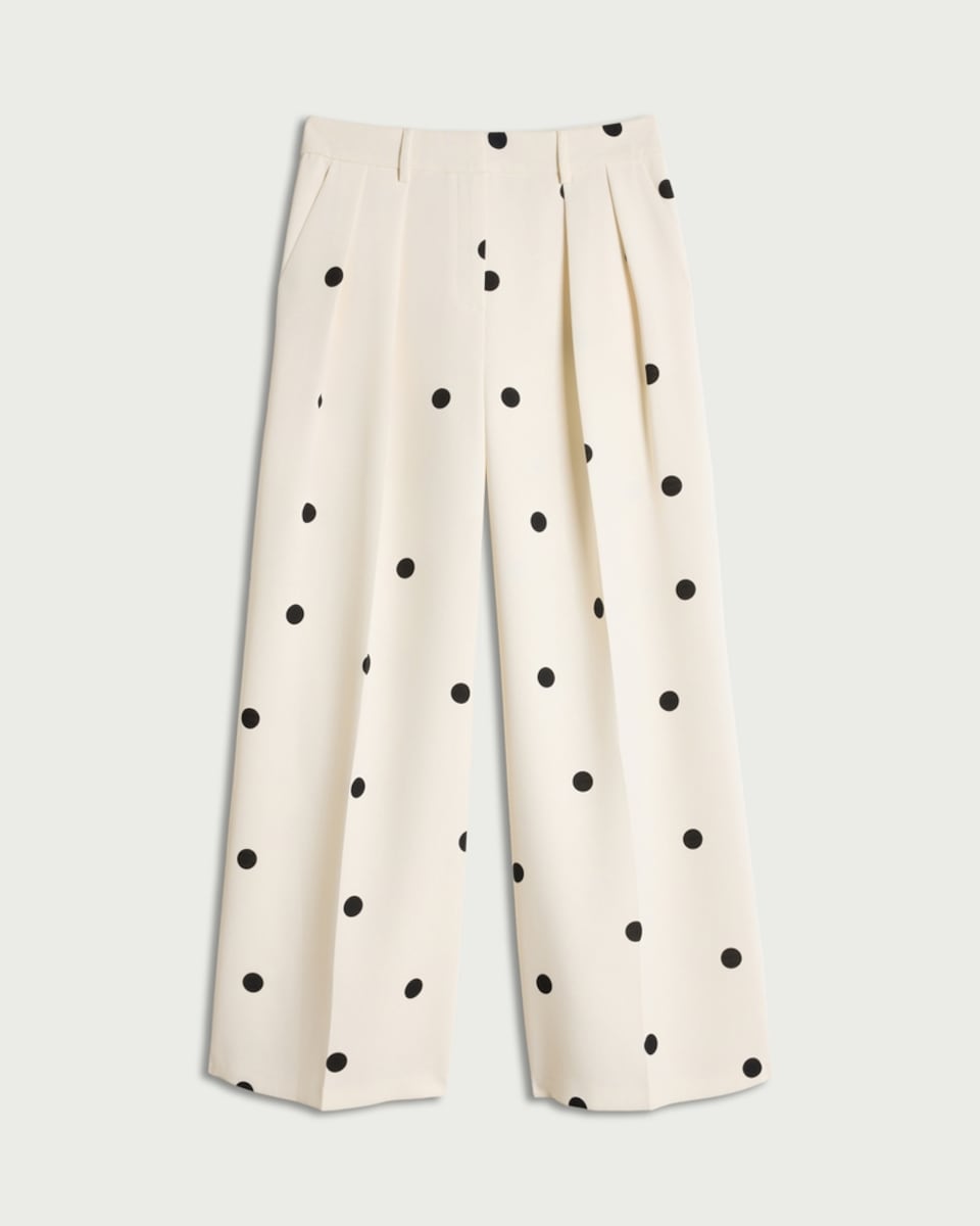 image 1 of F&F Polka Dot Wide Leg Co-ord Trousers in Cream