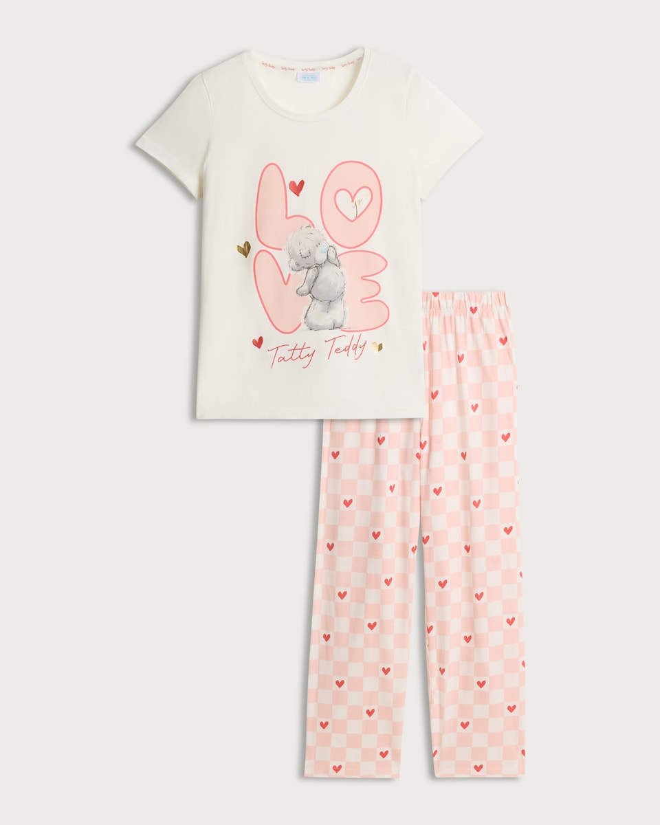 image 1 of Tatty Teddy Pure Cotton Love Print Pyjama Set in Multi