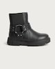 image 1 of F&F Girls Strap Buckle Detail Chunky Ankle Boots in Black