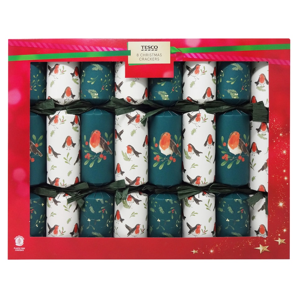 image 1 of Tesco Robin Dinner Christmas Crackers 8 pack
